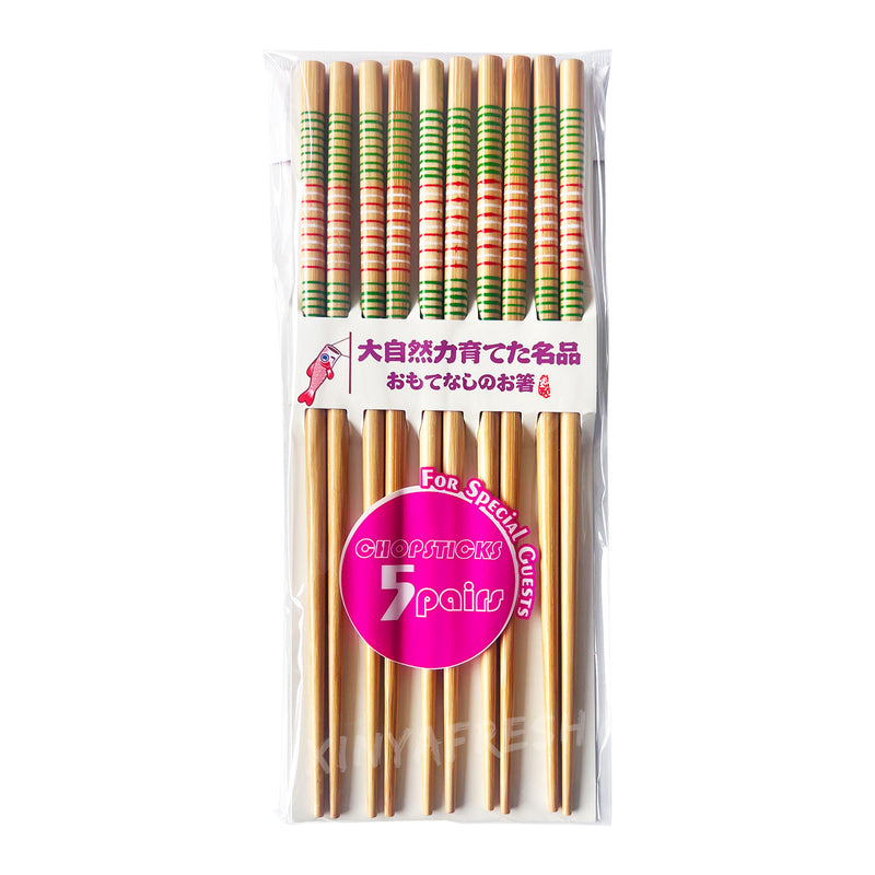 Bamboo Chopsticks with Lines Pattern 5 PCS SHINE FARM